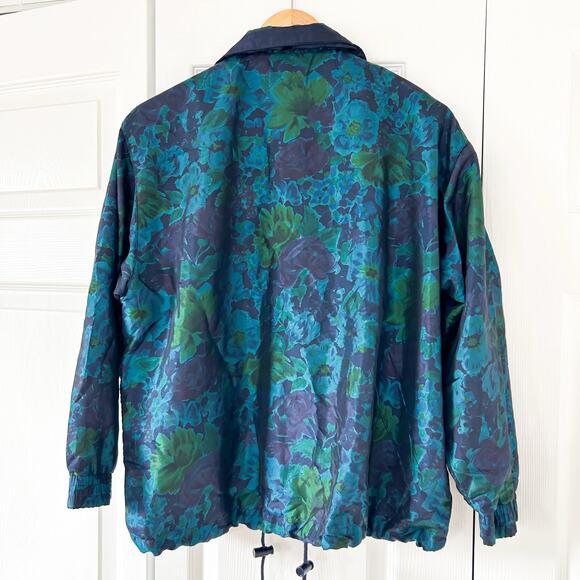 Vintage Lavon Blue Green Floral Insulated Medium Petite Windbreaker Jacket - Picture 4 of 5